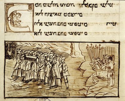 Ms.C.A.2795 Naród żydowski przekraczający Morze Czerwone ze Świętą Arką, a za nim Egipcjanie, z Historii narodu żydowskiego autorstwa Italian School
