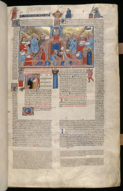 SM. 183, f.1r: Chrystus w świątyni, miniatura z Decreta cum Apparatu Ioannis Andreae Laurentii autorstwa Italian School