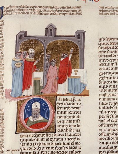 SM. 183, f.312r: O konsekracji, miniatura z Dekretów z aparatem Jana Andrzeja Lawrence