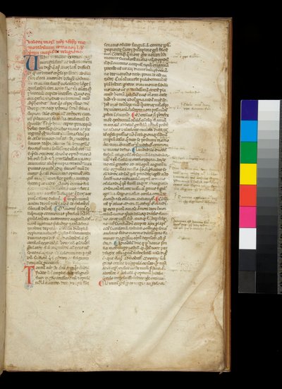 Ms 361. Valerius Maximus Przykład zaokrąglonego gotyckiego półkwadratowego księgarni i kolorowych inicjałów z kontrastową dekoracją z kwiecistym piórem autorstwa Italian School