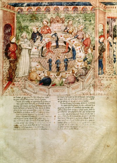 Pani Fr 343 fol.3 Sir Galahad zostaje powitany przy Okrągłym Stole, z Queste del Saint Graal, ok. 1380-85 autorstwa Italian School