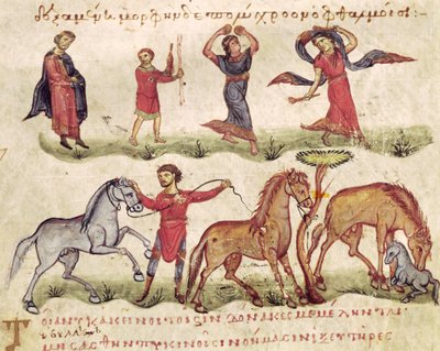 Pani Grec 479 Trenerzy koni, ilustracja z Halieutica lub Cynegetica autorstwa Oppian autorstwa Italian School