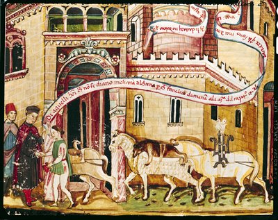 Pani H. V-5 Opodatkowanie kupców wchodzących do miasta, z „Codice dei Privilegi” (welum) autorstwa Italian School