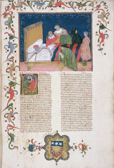 Ms Hunter 6 f.1r Człowiek sporządzający testament, z „Lectura super Infortiato” Bartoli de Saxoferrato (1314-57) (welum) autorstwa Italian School