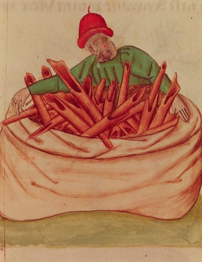Ms Lat 993 L.9.28 Fol.36v Handlarz cynamonem, z „Tractatus de Herbis” Dioscoridesa (welum) autorstwa Italian School
