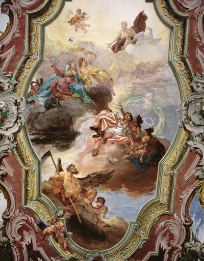 Scena mitologiczna z Jowiszem, Junoną, Muzami i Czasem Ojca autorstwa Italian School