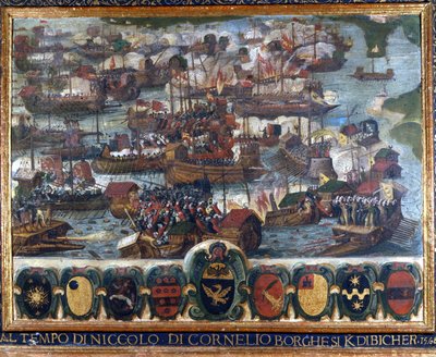 Bitwa morska pod Lepanto (Lepanto): "" W tym czasie Niccolo di Cornelio Borghesi Kdibicher "" - obraz zachowany w Archiwum Narodowym w Sienie. autorstwa Italian School