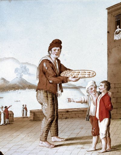 Małe neapolitańskie metiery: Sprzedawca „” Pasticiotti”” (Neapolitan Sands) - (Stary handel: Sprzedawca ciastek) Akwarela z XIX wieku - Neapol Museo Nazionale di San Martino autorstwa Italian School
