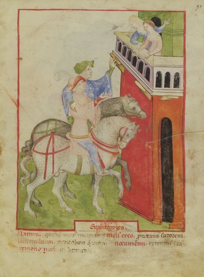 Nouv Acq Lat 1673 f.93 Jazda konna, z Tacuinum Sanitatis, c.1390-1400 autorstwa Italian School