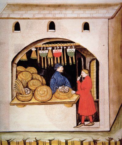 Nova 2644 fol.56v Sprzedaż suszonych fig, z Tacuinum Sanitatis autorstwa Italian School