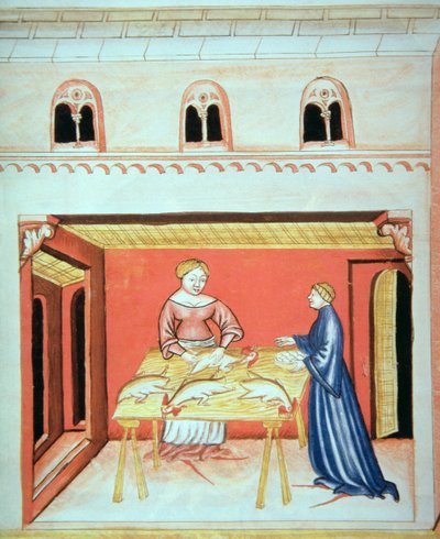 Nova 2644 fol.79v Rzeźnicy: usuwanie jąder z Tacuinum Sanitatis autorstwa Italian School