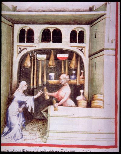 Nova 2644 fol.95v Sklep ze świecami, od Tacuinum Sanitatis autorstwa Italian School