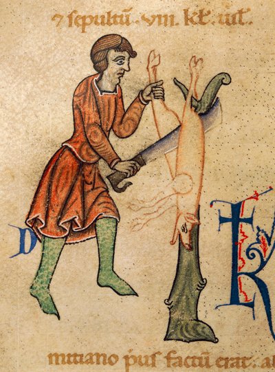 Listopad, Kwatera rzeźnicza świni, Miniatura z Martyrology of Adonis, Włochy autorstwa Italian School