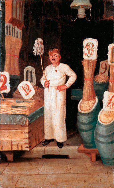 Stary metier: sklep sprzedawcy makaronów. Anonimowa detrema. XIX-wieczne XIX-wieczne Narodowe Muzeum Makaronu, Fundacja Agnesi, Rzym autorstwa Italian School