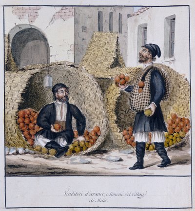 Sprzedawcy pomarańczy i cytryn Milis na Sardynii, wydrukowany ms.258, kolekcja Luzzetti autorstwa Italian School