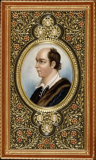 Owalny miniaturowy portret Olivera Goldsmitha, oprawiony w złocone koniczyny z trzema perłami, 1831 autorstwa Italian School