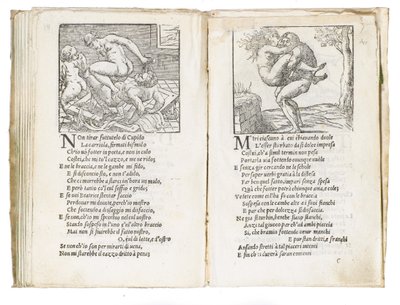 Strona z „Sonetti Lussuriosi” Pietro Aretino, ilustrowana przez Giulio Romano i grawerowana przez Marcantonio Raimondi, wydana w Wenecji, ok. 1527 autorstwa Italian School