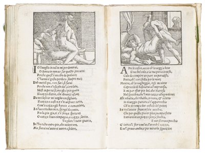 Strona z „Sonetti Lussuriosi” Pietro Aretino, ilustrowana przez Giulio Romano i grawerowana przez Marcantonio Raimondi, wydana w Wenecji, ok. 1527 autorstwa Italian School