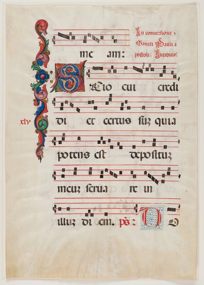 Strona z mszału lub księgi chóralnej, Północne Włochy, pierwsza połowa XV w. (tusz na welinie) (patrz także 499213) autorstwa Italian School