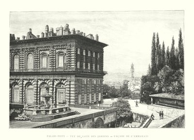 Pałac Pitti, Widok od strony ogrodów, Fasada Ammanati (rycina) autorstwa Italian School