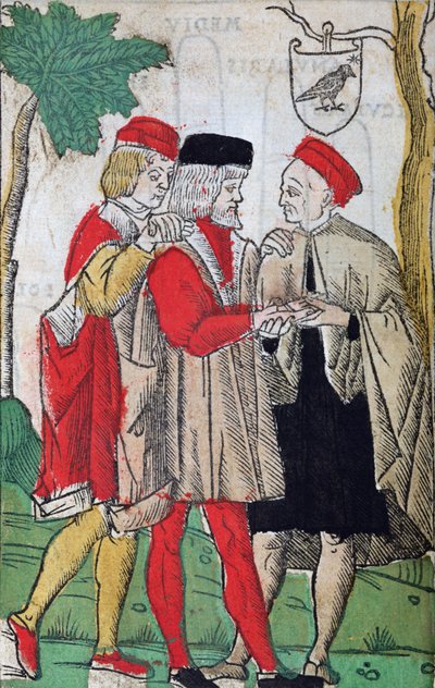 Czytanie palmowe z Chiromancji Andrei Corvo, 1581 (kolorowy drzeworyt) autorstwa Italian School