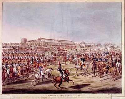Parada kawalerii włoskiej Królestwa Włoch. Druki z początku XIX wieku autorstwa Italian School