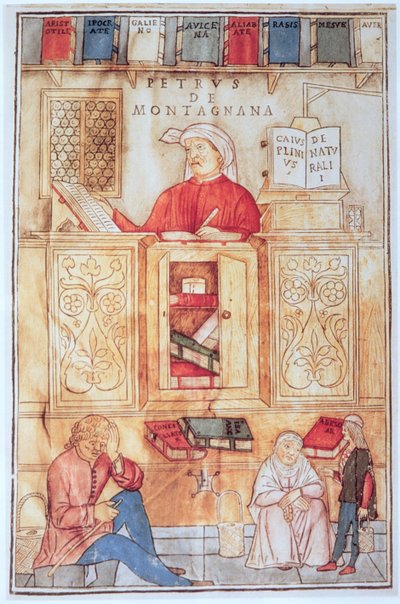 Petrus de Montagnana, ilustracja z „Fasciculus Medicinae” Jeana de Ketham, opublikowana w Wenecji 1495 (kolorowy drzeworyt) autorstwa Italian School