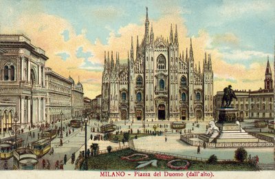 Piazza del Duomo, Mediolan (kolorowa litografia) autorstwa Italian School