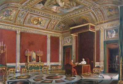 Pius IX w papieskiej sali audiencyjnej na Kwirynale autorstwa Italian School