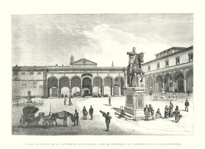 Plac i kościół Santissima Annunziata, z portykiem Hospice des Enfants-Trouves (rycina) autorstwa Italian School