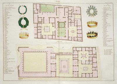 Plany Domu Kwestora i Domu Fauna, Pompeje, tablica 25A, klasa 5 z części I Dziejów Narodów (akwatinta) autorstwa Italian School