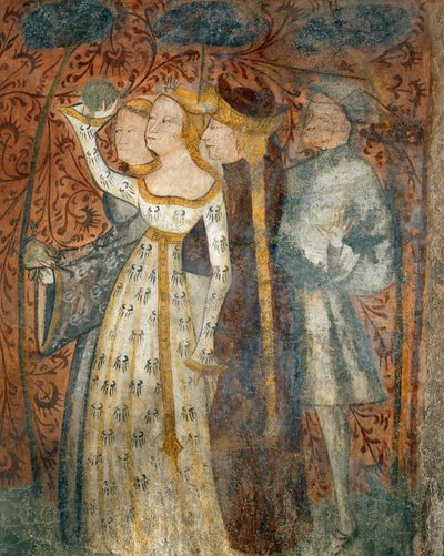 Gra w piłkę, fragment ze Scen turnieju i dworskie życie z Casa dEstate (Summer House), 1388-1400 autorstwa Italian School