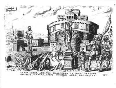 Papież Klemens VII (1478-1534) jest oblegany przez Karola V (1500-58) wysoko w wieży Hadriana, 1527 autorstwa Italian School