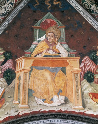 Papież Grzegorz I, w kaplicy św. Małgorzaty z Antiochii, sklepienie Sanktuarium Santa Maria Assunta (fresk) autorstwa Italian School