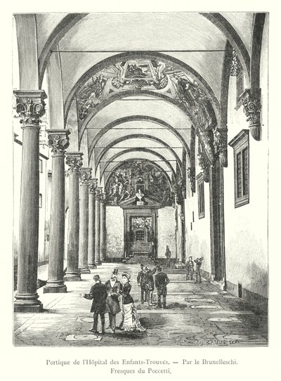 Portyk Szpitala Podrzutków, autorstwa Brunelleschiego, freski autorstwa Poccetti (grafika) autorstwa Italian School