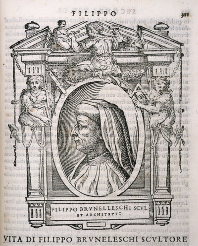Portret Filippo Brunelleschiego (1377-1446) z Żywotów artystów Vasarisa, po raz pierwszy opublikowany 1550 autorstwa Italian School