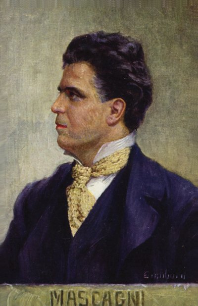 Portret Pietro Mascagniego (kolorowa litografia) autorstwa Italian School