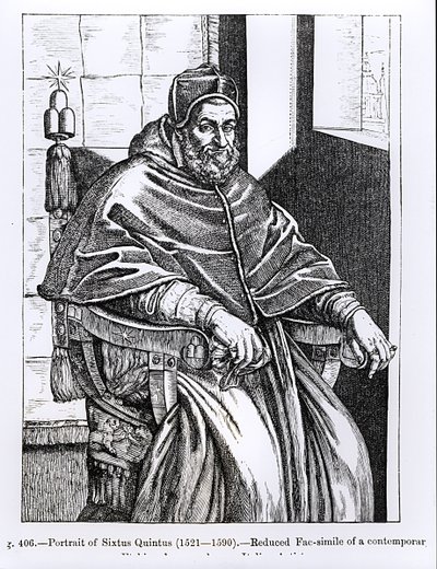 Portret papieża Sykstusa V (1520-90) ilustracja z „Nauka i literatura średniowiecza i renesansu”, napisana i rytowana przez Paula Lacroix, 1878 autorstwa Italian School