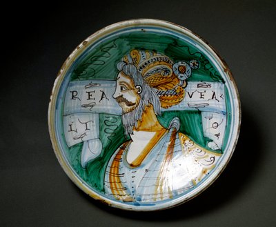 Portret mężczyzny w turbanie. Płyta ceramiczna wyprodukowana w Viterbo we Włoszech. XVII-wieczna Florencja, Museo Nazionale del Bargello autorstwa Italian School