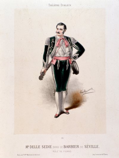 Portret piosenkarza Enrico delle Sedia w „Cyruliku sewilskim”, autorstwa Gioachino Rossiniego (kolor lito) autorstwa Italian School