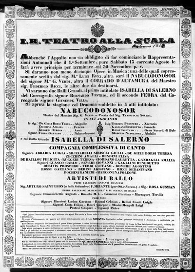 Plakat dla I.R. Teatro alla Scala, „Nabucco” Giuseppe Verdi autorstwa Italian School
