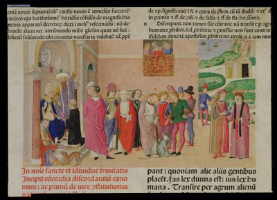 Prezentacja dzieła Papieżowi z „Decretum Gratiani” (welum) autorstwa Italian School