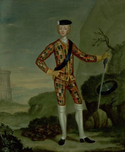 Książę Karol Edward (Bonnie Prince Charlie, 1720-88) w Tartan autorstwa Italian School