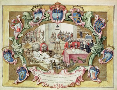 Książę Fryderyk Chrześcijanin z Polski z wizytą w Instytucie Nauki w Bolonii w 1739 r. (akwarela na papierze) autorstwa Italian School