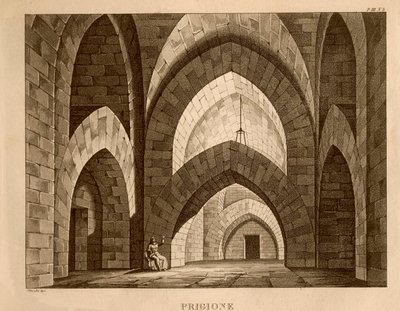 Więzienie, scenografia do pierwszego aktu „Ricciardo i Zoraide” Gioachino Rossiniego (lit) autorstwa Italian School