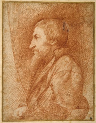 Portret profilowy (autoportret?) brodatego mężczyzny (czerwona kreda na papierze) autorstwa Italian School