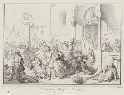 Porwanie weneckich panien młodych, 930 (grawerowanie) autorstwa Italian School