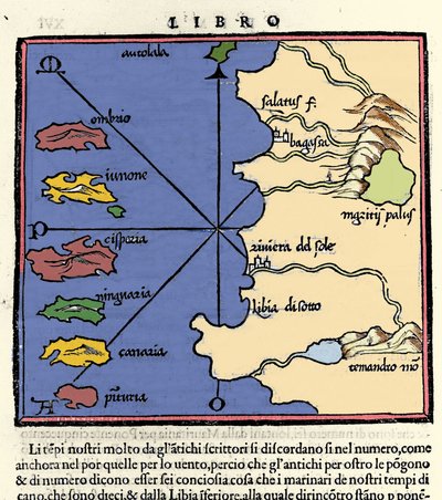 Przedstawicielstwo Wysp Kanaryjskich. Isolario (mapa wysp) autorstwa Benedetto Bordone. Wenecja 1547 autorstwa Italian School