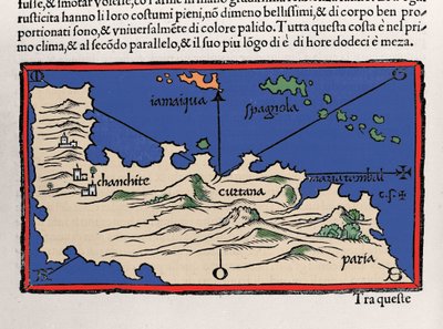 Reprezentacja Wysp Karaibskich i wybrzeży Wenezueli. Isolario (mapa wysp) autorstwa Benedetto Bordone. Wenecja 1547 autorstwa Italian School