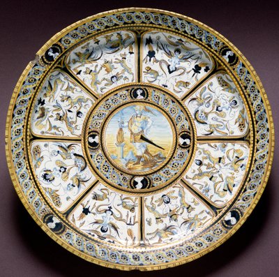 Przedstawienie rzymskiego bohatera Scaevola (Muzio Scevola) Talerz ceramiczny wyprodukowany w Urbino we Włoszech. ok. 1590 Florencja, Muzeum Narodowe Bargello autorstwa Italian School
